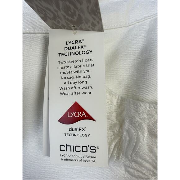 Chico's White Jeans Women's 18 petite So Slimming Girlfriend embroidered NWT - Picture 8 of 16